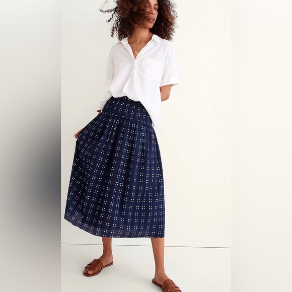 Madewell Dresses & Skirts - Madewell Pull-On Midi Skirt in Shibori Indigo Navy Blue Plaid Medium NEW